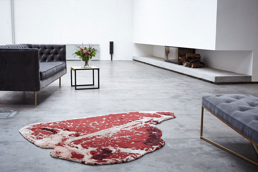 roter Designer Teppich im Wohnzimmer